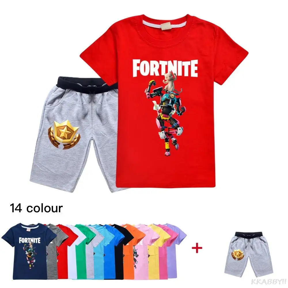 Футболка Fortnites для мальчиков и девочек топ + штаны комплект из 2 предметов детская