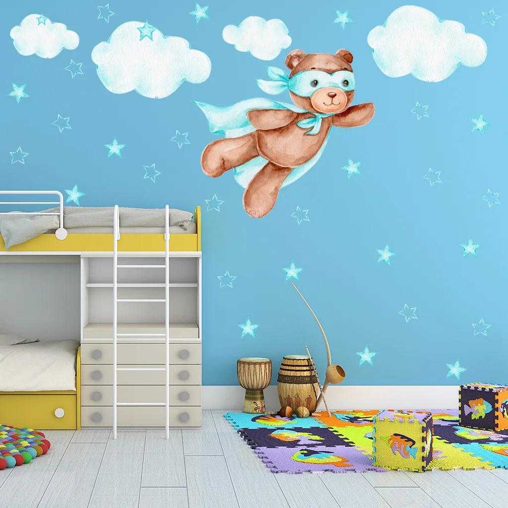 Мультяшный медведь Луна облако звезда серия настенные стикеры ПВХ наклейки на