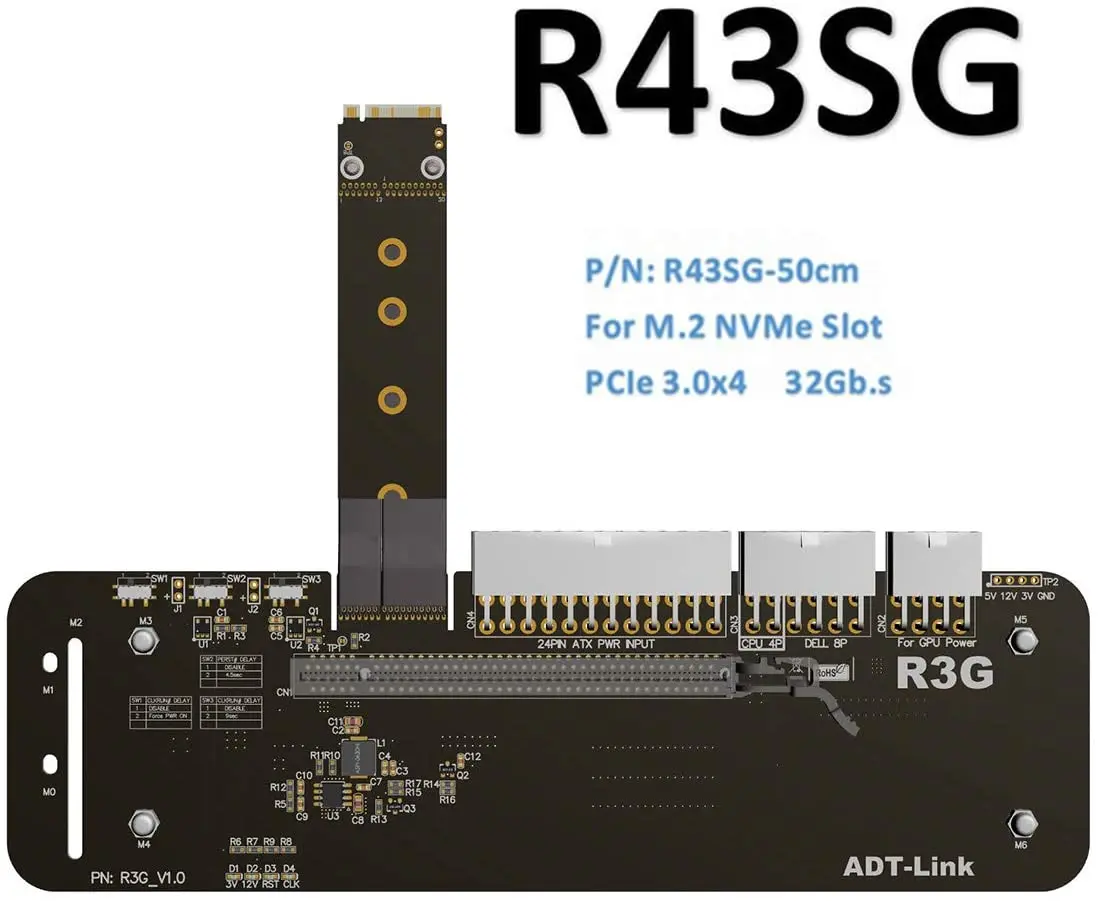 Подставка для внешней видеокарты M.2 key M кронштейн с переходным кабелем PCIe3.0 x4 25 см