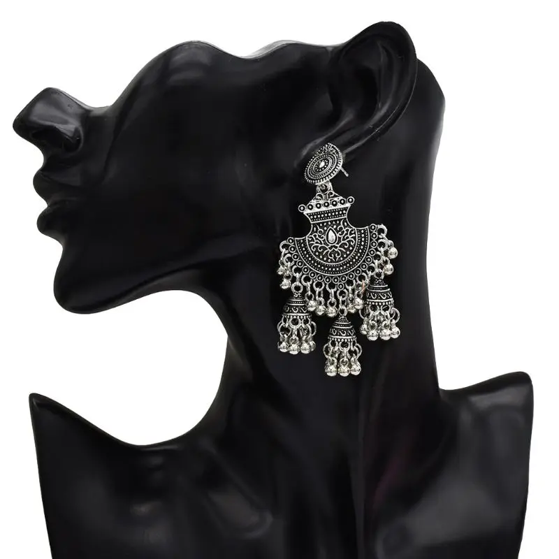 

Retro Egypt Bells Tassel Jhumka Drop Earrings Fashion Women Indian Gypsy Jewelry E56A