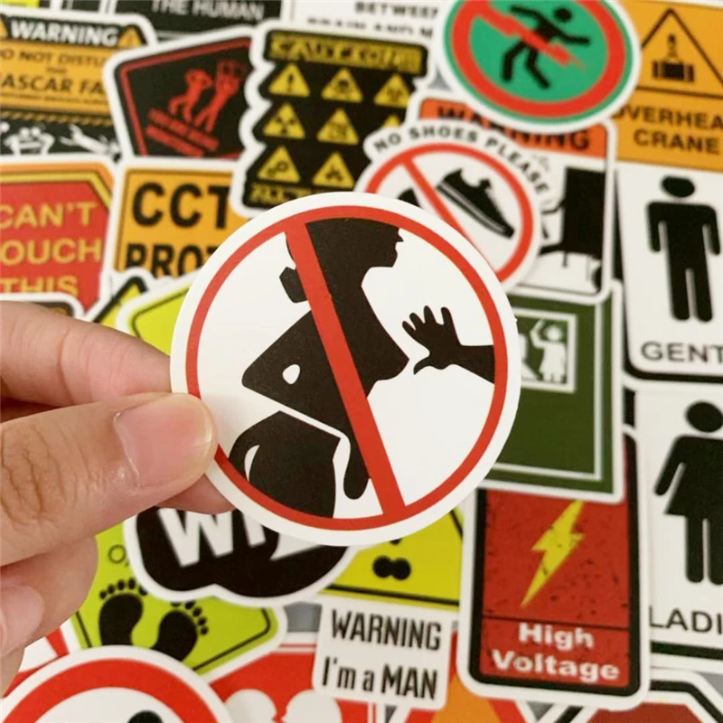 

50pcs/Pack Warning Signs Waterproof Stickers Guitar Suitcase Skateboard DIY Danger Banning Reminder Children Graffiti Sticker
