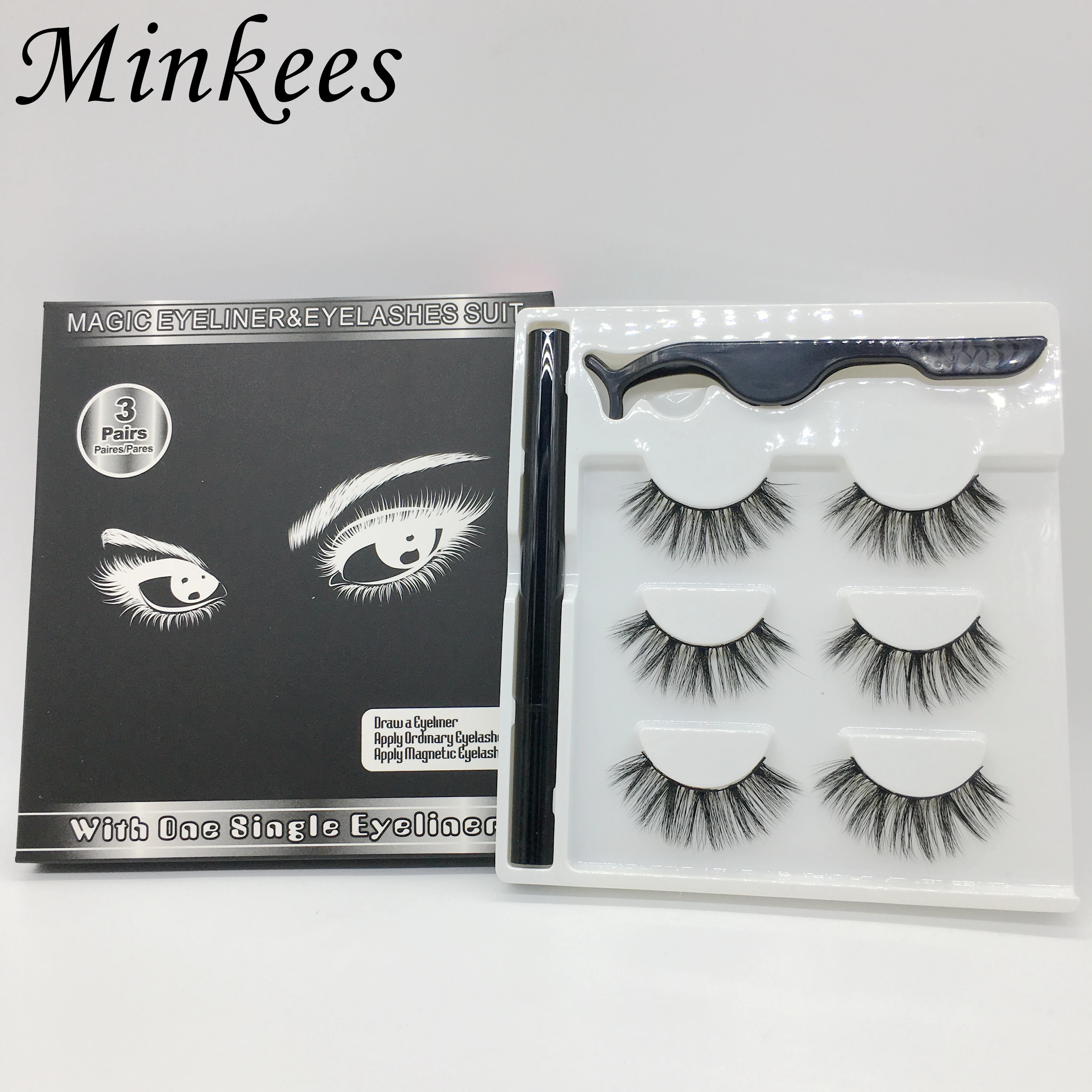 

Magnetic Eyelashes Eyeliner Set Faux Mink False Magnetic Wispy Lashes Wholesale Easy Use Natural Long Synthetic Eyelash Minkees