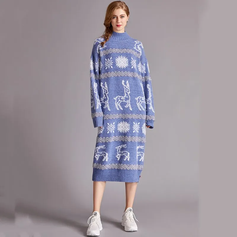 Длинные рукава Большие размеры шерстяной Рождественский вязаный свитер для