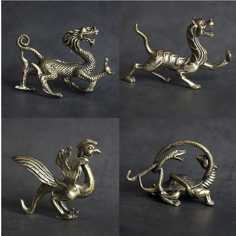 

Brass Furniture Decorations Four Great Beasts Blue Dragon White Tiger Suzaku Xuanwu Office Desktop Antique Bronze Carver