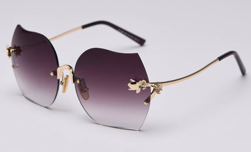 purple grey lens Kachawoo, градиентные негабаритные Квадратные Солнцезащитные очки, без оправы, женские, металлические, большие, без оправы, солнцезащитные очки для девушек, летний подарок на день рождения - Цвет линз: purple grey lens