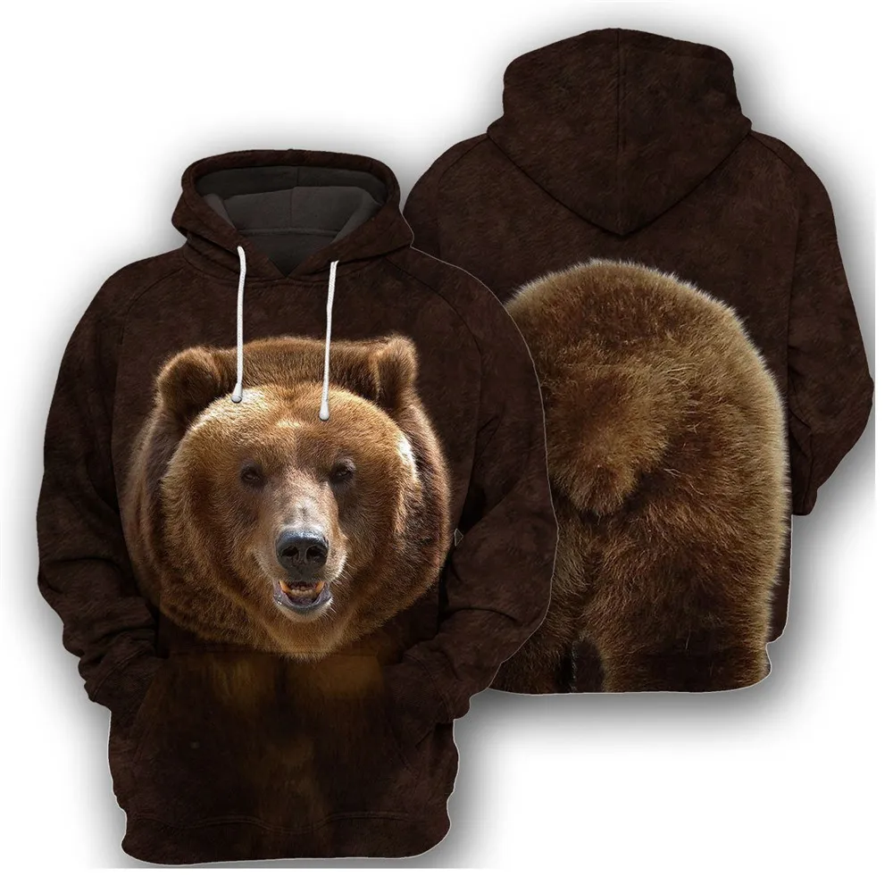 

CLOOCL Animals Grizzly Bear Men Hoodies 3D Graphic Front and Back Hoodies Animals Pullovers Casual Pocket Sweatshirts