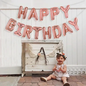 Шары воздушные фольгированные в виде надписей Happy Birthday, 16 дюймов, розовое золото, серебро, черный