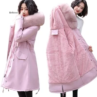 womens jackets parkas female coat winter warm fur lining hooded winter jacket women big fur collar womens down jacket
