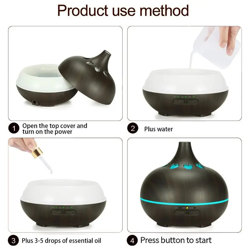 

New 150ml Mini Essential Oil Aroma Diffuser Hollow Heart Ultrasonic Humidifier Retro Wood Grain Mist Maker with Night Light