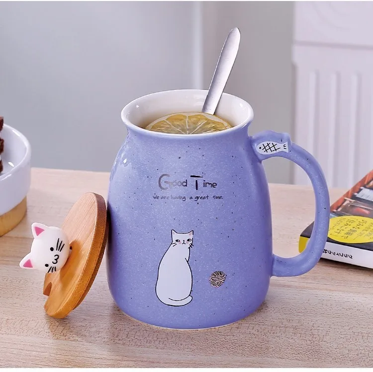 

Color Cartoon Milk Coffee Ceramic Mug with Lid Spoon Cup Cute Cat Heat-resistant Cup Kitten Children Cup Office Gifts