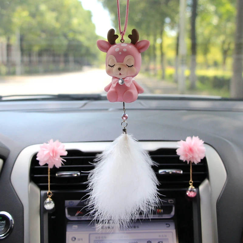 

Cute Car Decoration Cute Deer Feather Pendant Car Rearview Mirror Pendant Car Interior Decoration Accessories