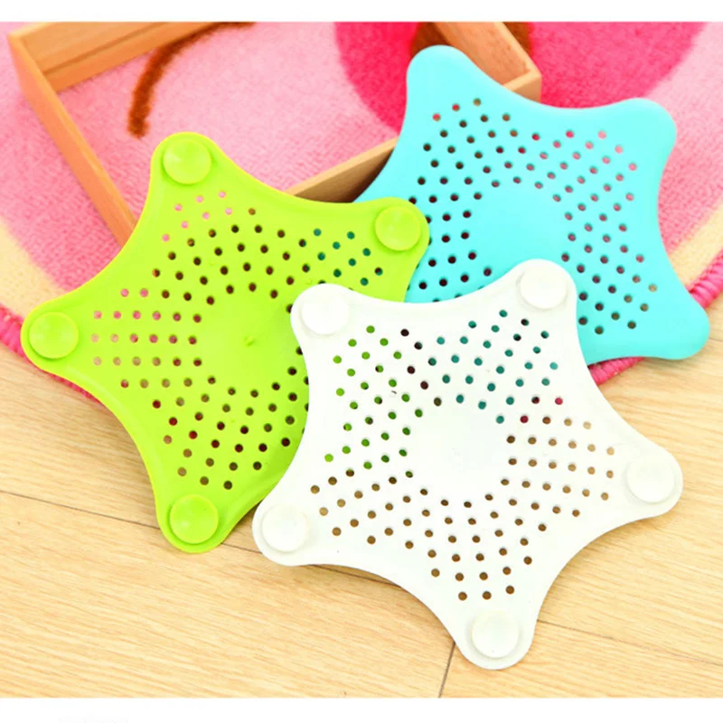 

2020 Kitchen Silicone Five-pointed Star Sink Strainer Filter Bathroom Sucker Floor Drains Shower Hair Sewer Filter Colanders
