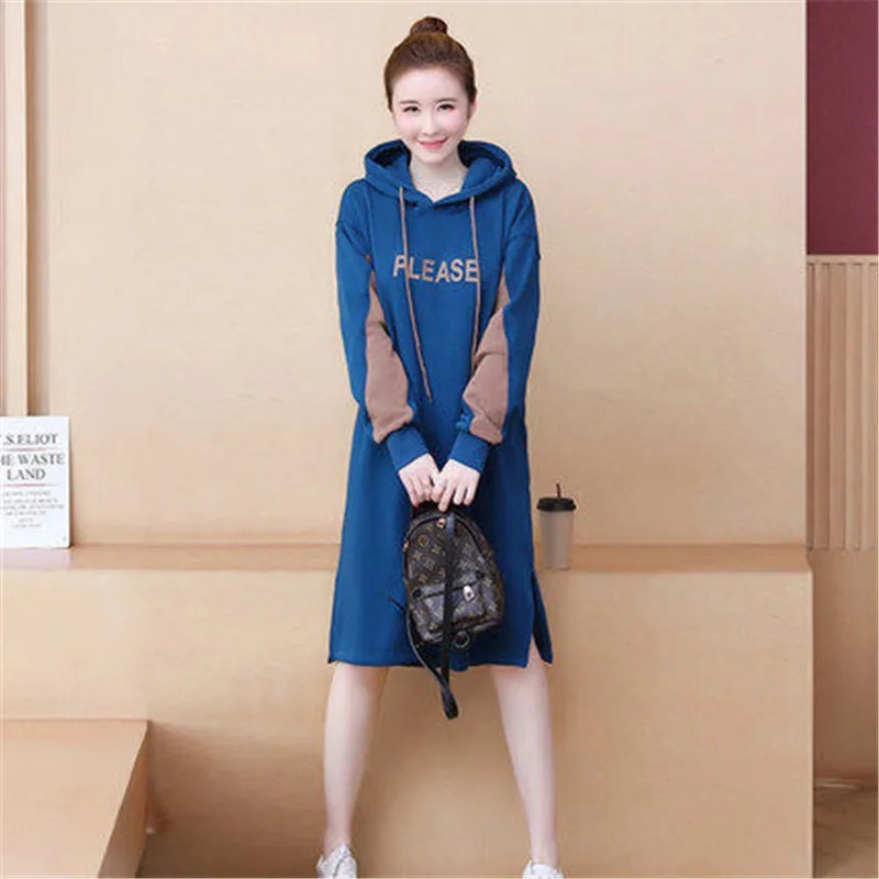 Зимние размера плюс 4XL теплый спортивный комплект с капюшоном свитер платье для