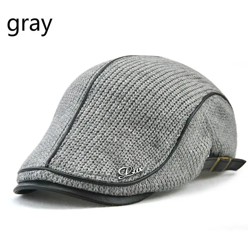 Вязаная кепка для мужчин среднего возраста теплый берет Повседневная утепленная