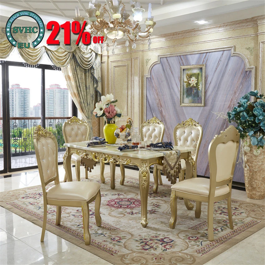 

European style dining table and chair combination rectangular marble modern minimalist household solid wood dining table