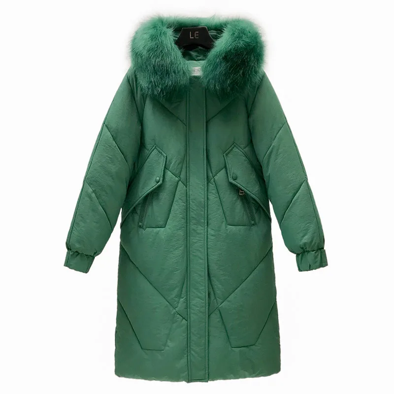 

2019 Winter Cotton Coat Women Long Parkas Overcoat Fur Collar Hooded Outerwear Thick Cotton Wadded Jacket R986