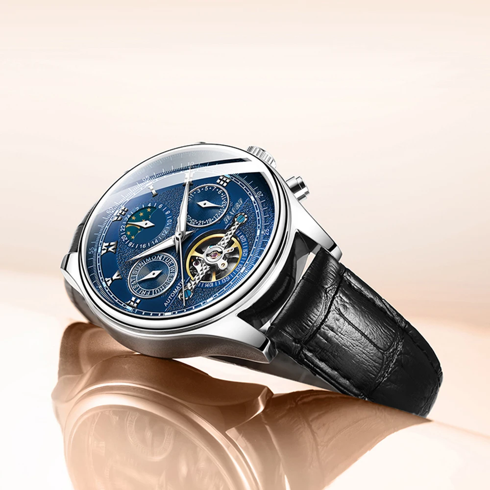 SENORS Для мужчин механические наручные часы Роскошные автоматические фаза Луны