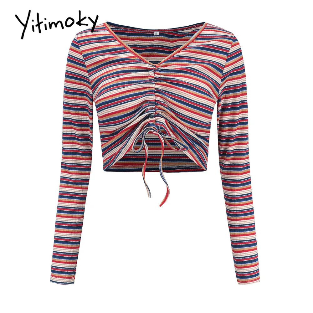 Полосатая футболка женская женские футболки на шнуровке 2020 уличная одежда для