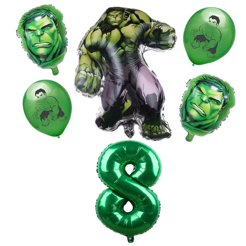 6pcs Green 8 Новые воздушные шары из фольги «мстители», «супергерой», «Халк», «С Днем Рождения», украшения для вечеринки, детская игрушка, юбилей, зеленые шары с цифрами 1-9, «Глобус» - Цвет: 6pcs Green 8