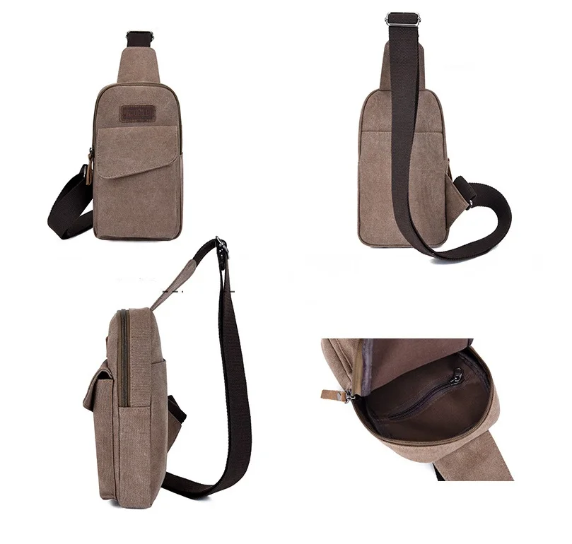 Men's Chest Bags with Headphone Soft Canvas Zipper Crossbody Messenger Sling Shoulder Bag Unisex Casual Travel Waist Fanny Pack