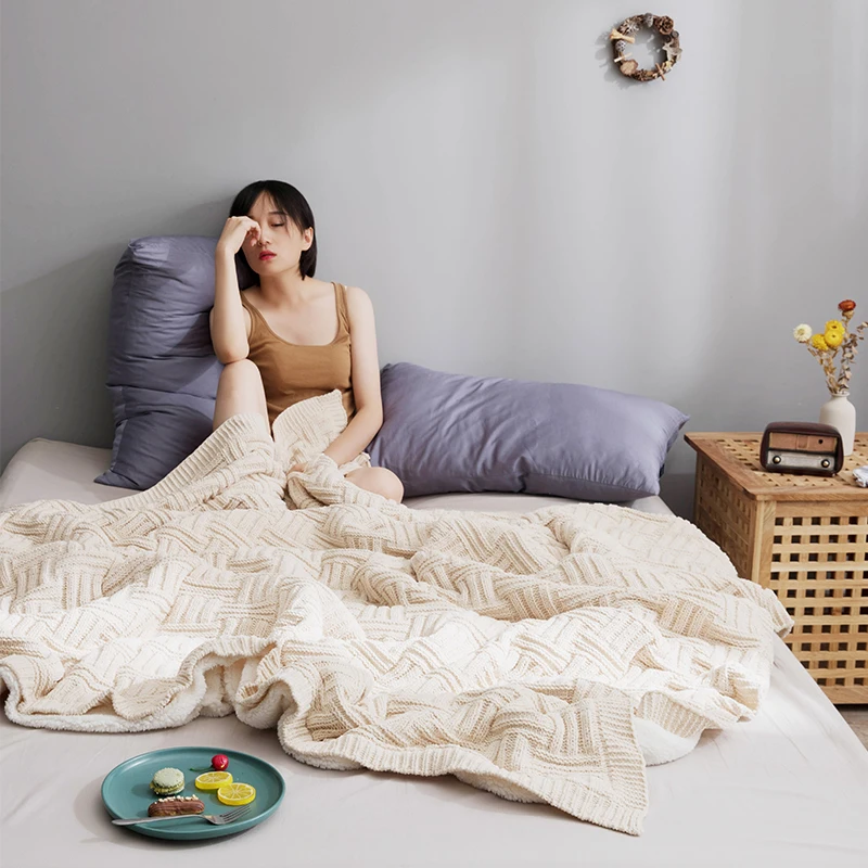Зимнее связанное вручную одеяло из синели и хлопковой шерсти супер мягкое теплое