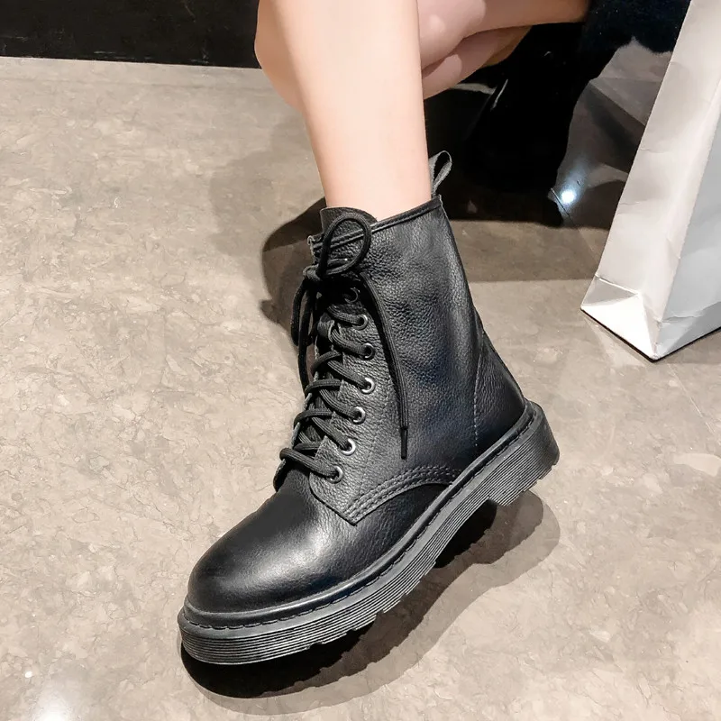 

Smirnova woman riding boots 2020 autumn ankle boots for female high quality genuine leather boots round toe lace up shoes