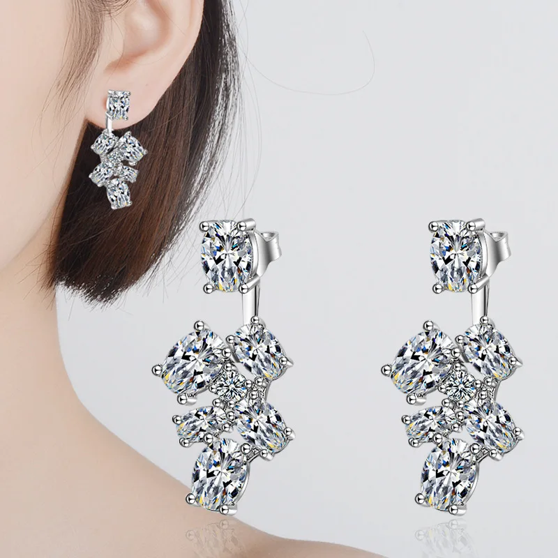 

Jellystory Fashion Silver 925 Earrings with Zircon Gemstones Geometric Shape Drop Earrings for Women Wedding Party Gifts Jewelry