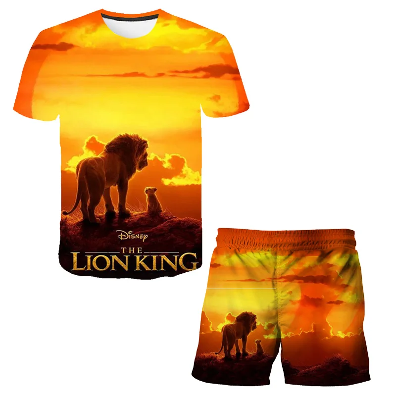 

2021 Kids Summer Set Boys Various Animals Lion 3D Model Printed Short Sleeve T-shirt + Pants Brave Sports Clothing Set