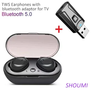 Bluetooth TWS Earphone Wireless Earbuds Sports Waterproof TWS Headset USB Bluetooth TV Adaptor with 