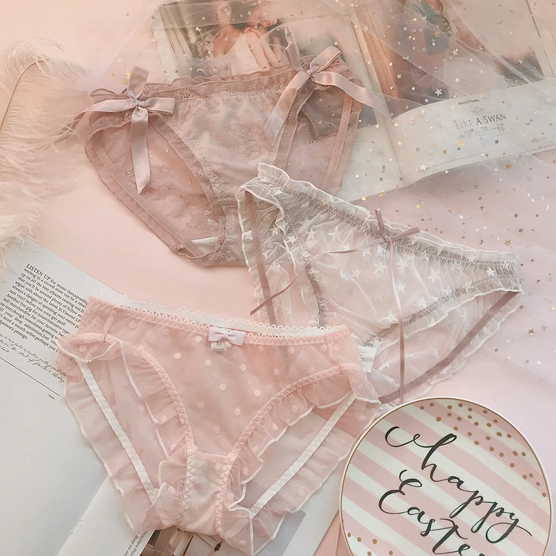 3 шт. милые Лолиты Kawaii сексуальные Мягкие сетчатые пряжа средней талии кружевные трусики милое нижнее белье принцессы хлопковые трусики с рюшами - Цвет: G
