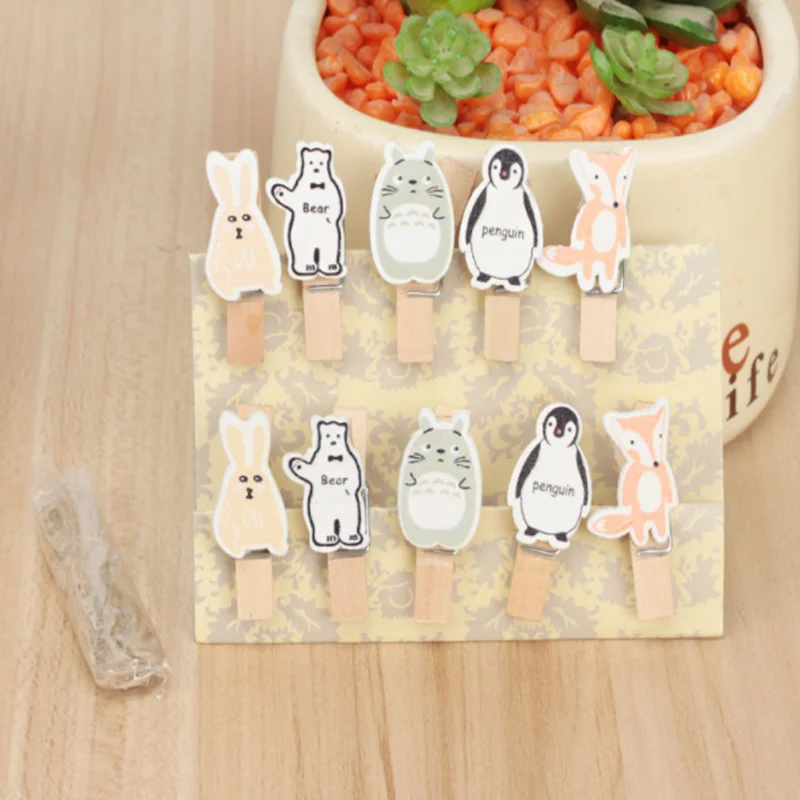 10 шт./упак. горячая Распродажа милые &quotЛиса&quot &quotКот&quot &quotдеревянная прищепка
