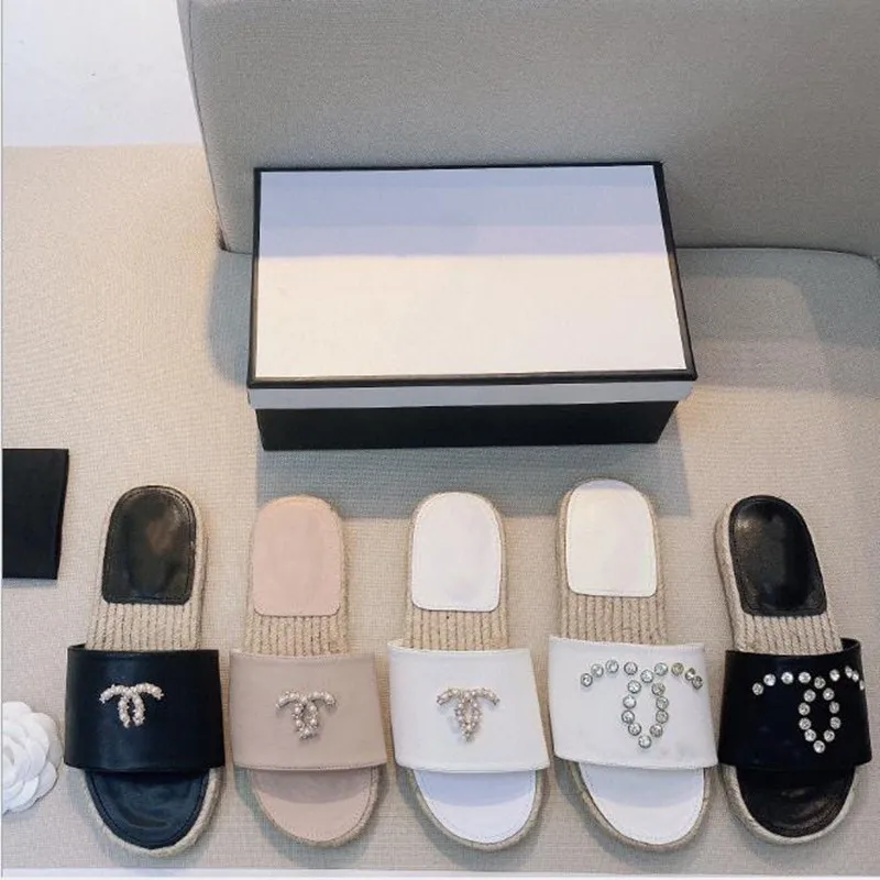 

Summer Leisure Women's Shoes Fashion Woven Ladies Slippers Rhinestone Flat fisherman Shoes Black Female Slides Beach Flip Flops