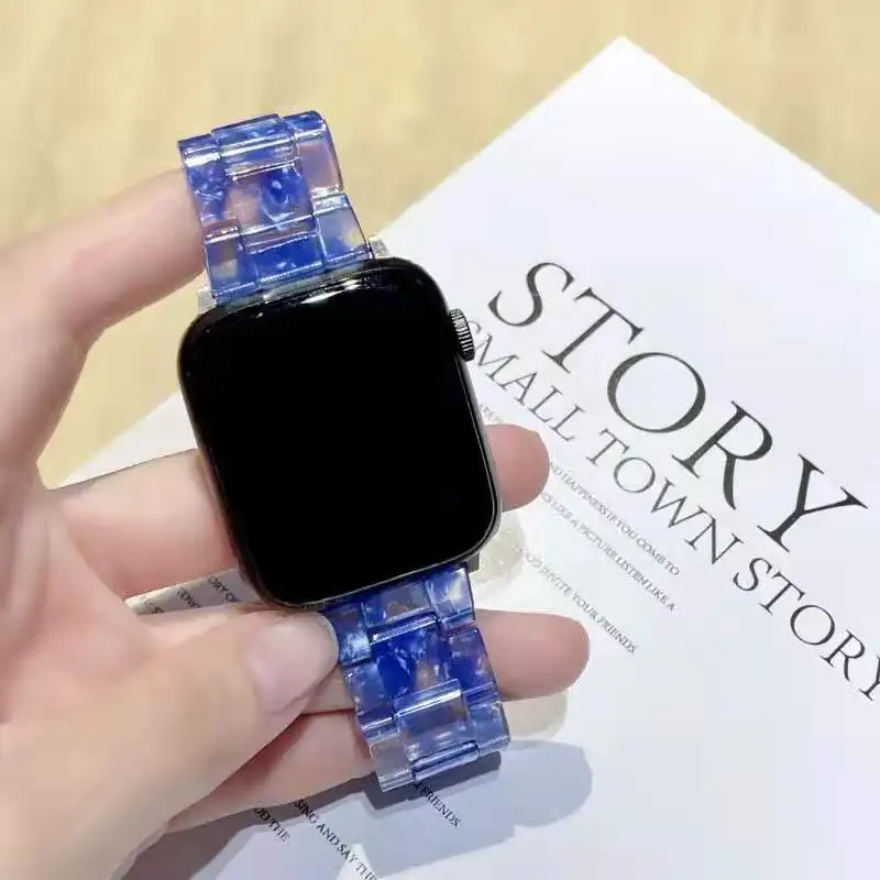 Resin strap for apple watch band 44mm 40mm 42mm 38mm correa transparent watchband for iwatch 6 se series 5 4 3 2 1 loop bracelet