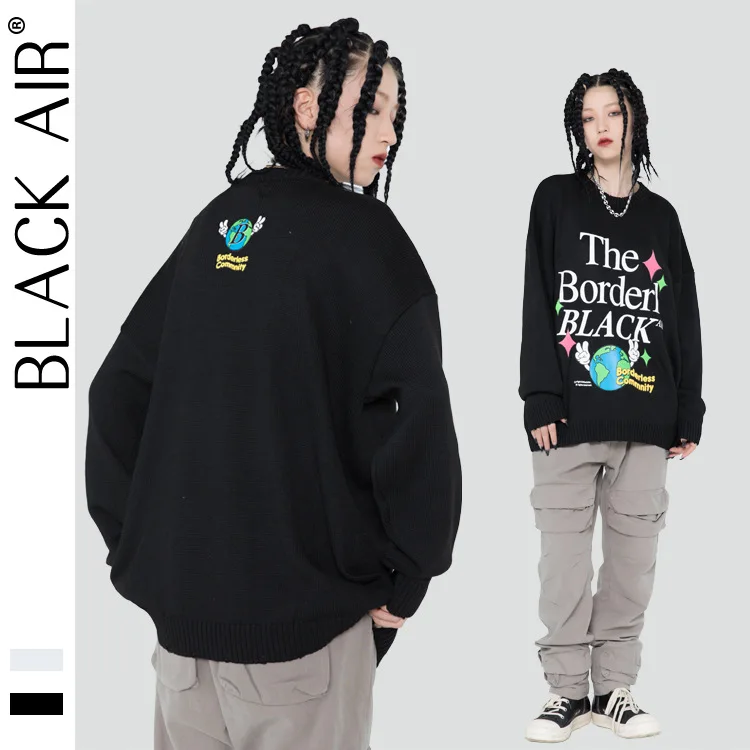 Мужской свитер в стиле ретро BLACKAIR Earth свободный потертый с круглым вырезом и