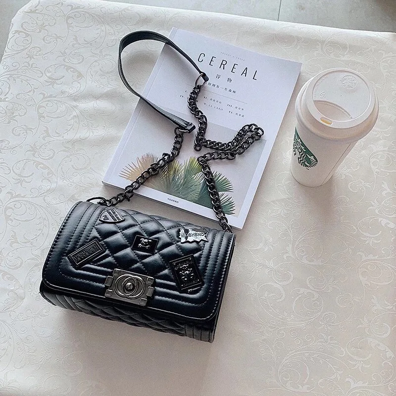 

Spring New Women's Messenger Bag Senior Shoulder Bag Fashion Female Bag Chain Bag Rhombus Embroidery Thread Woman Underarm Bag