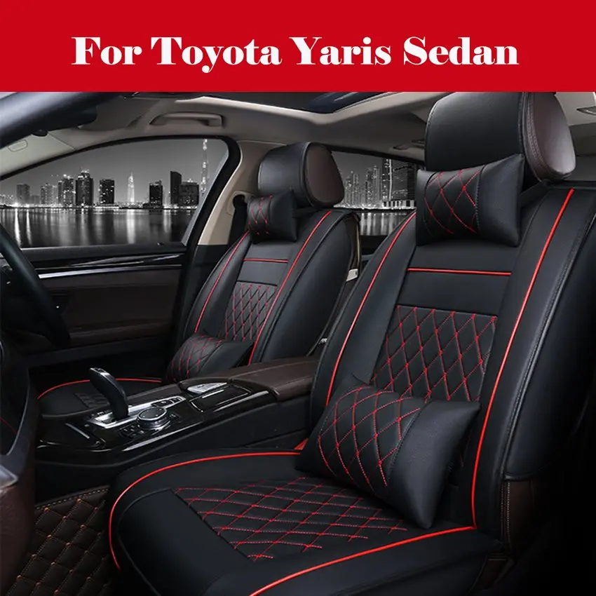 

Deluxe Edition Car Seat Cover Cushion 5-Seats Front+Rear Breathable PU Leather For Toyota Yaris Sedan