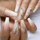 Съемные мраморные градиентные длинные гвозди накладные ногти из золотой фольги накладные ногти балерины полное покрытие накладные ногти