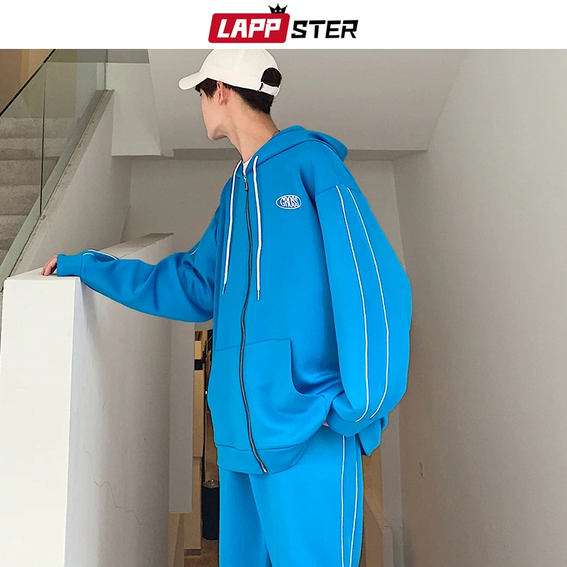 LAPPSTER Tracksuit мужской спортивный костюм осень мужские модные брюки комплект из двух предметов Мужской боковой полосатый Бомбер куртка пальто
