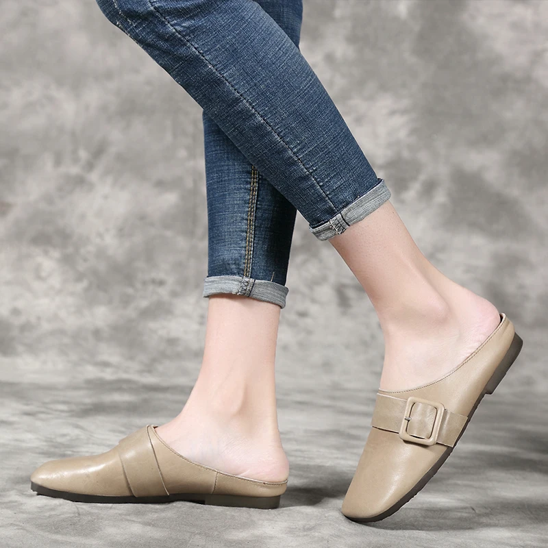 

VALLU 2020 summer trend fashion wild women's shoes baotou half slippers female flat bottom