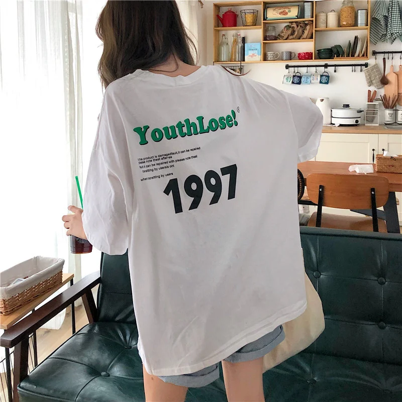 Футболка женская с коротким рукавом модный Свободный Топ в Корейском стиле