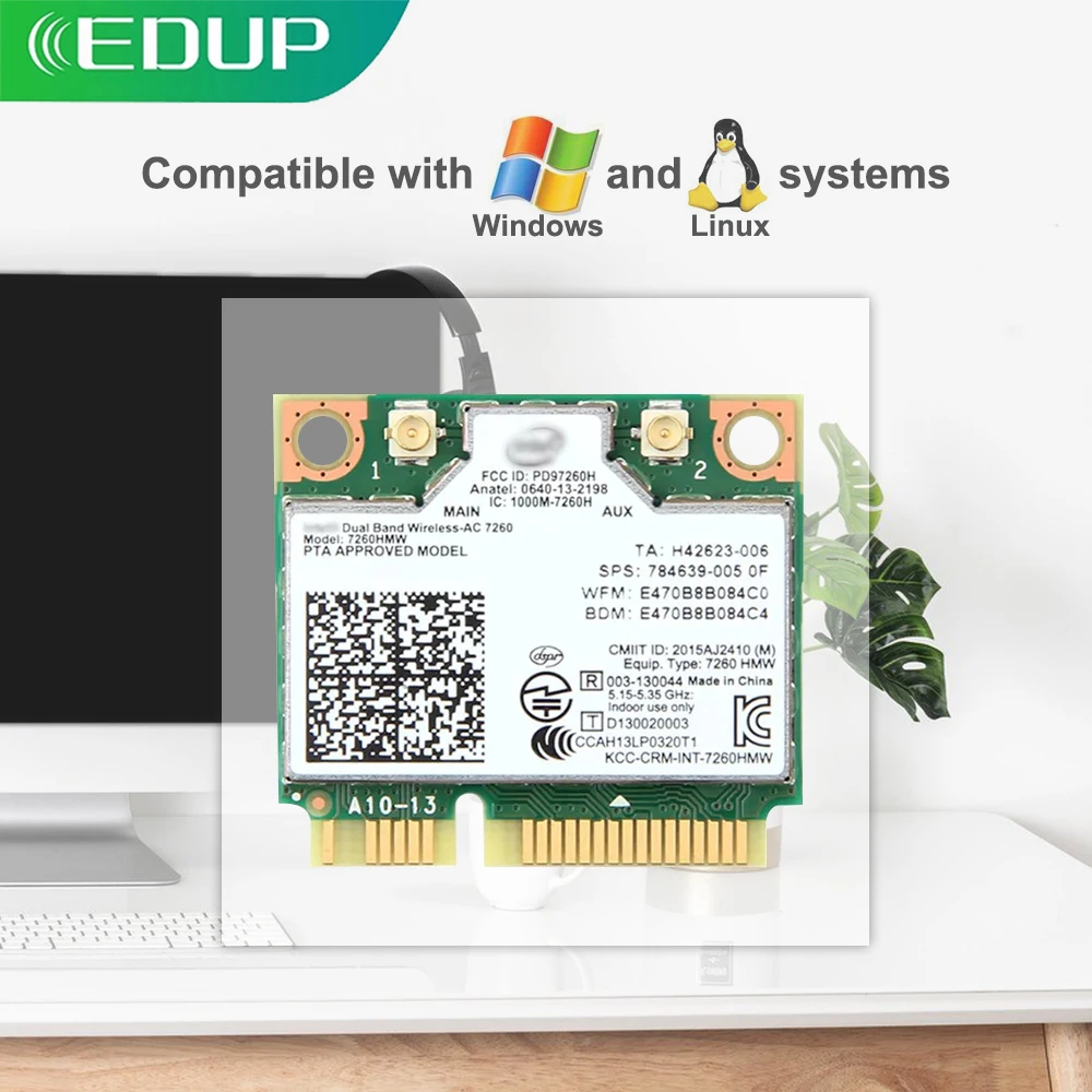 Wi-Fi сетевая карта EDUP 1200 Мбит/с Intel N7260 PCIE беспроводная Двухдиапазонная 7260HMW Bluetooth 802