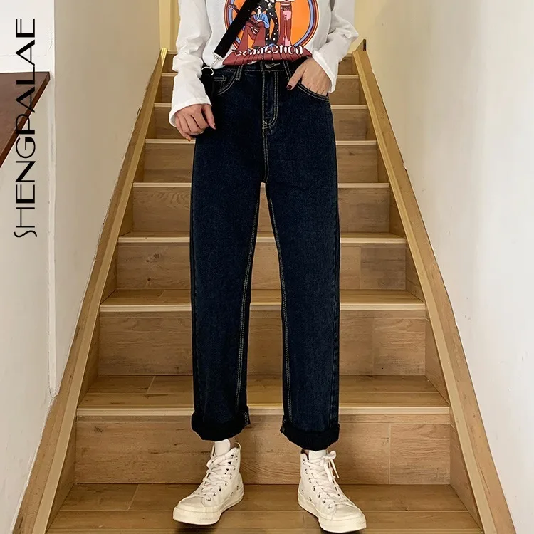 SHENGPALAE 2019 осень зима новый дизайн джинсы с высокой талией свободные большие