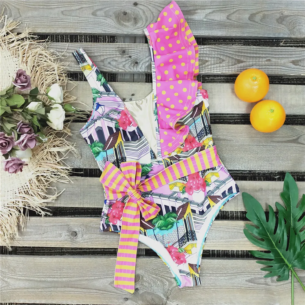 

2021 Sexy One Piece Swimsuit Women Swimwear Floral Print Bodysuit Summer Beach Bathing Suit Monokini Swimsuit S~XL