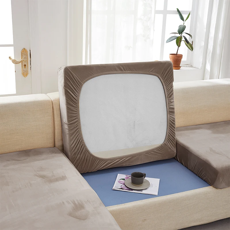 

Velvet Sofa Seat Covers For Living Room Elastic Solid Color Cushion Covers Slipcover Pets Kids Furniture Protector Couch Cover