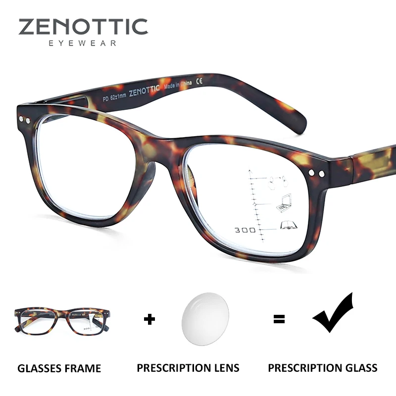 

ZENOTTIC Multifocus Anti Blue Light Blocking Reading Glasses Men Women Square Presbyopia Hyperopia Reader See Near Far Eyewear