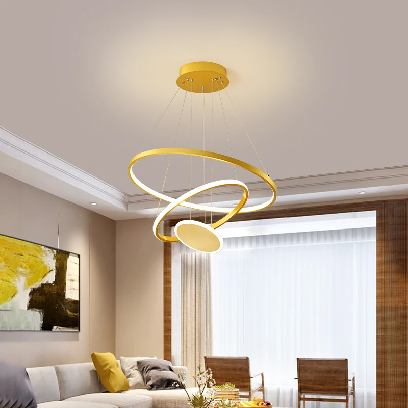 Люстра для столовой светодиодная круглая лампа черного золотого белого цветов