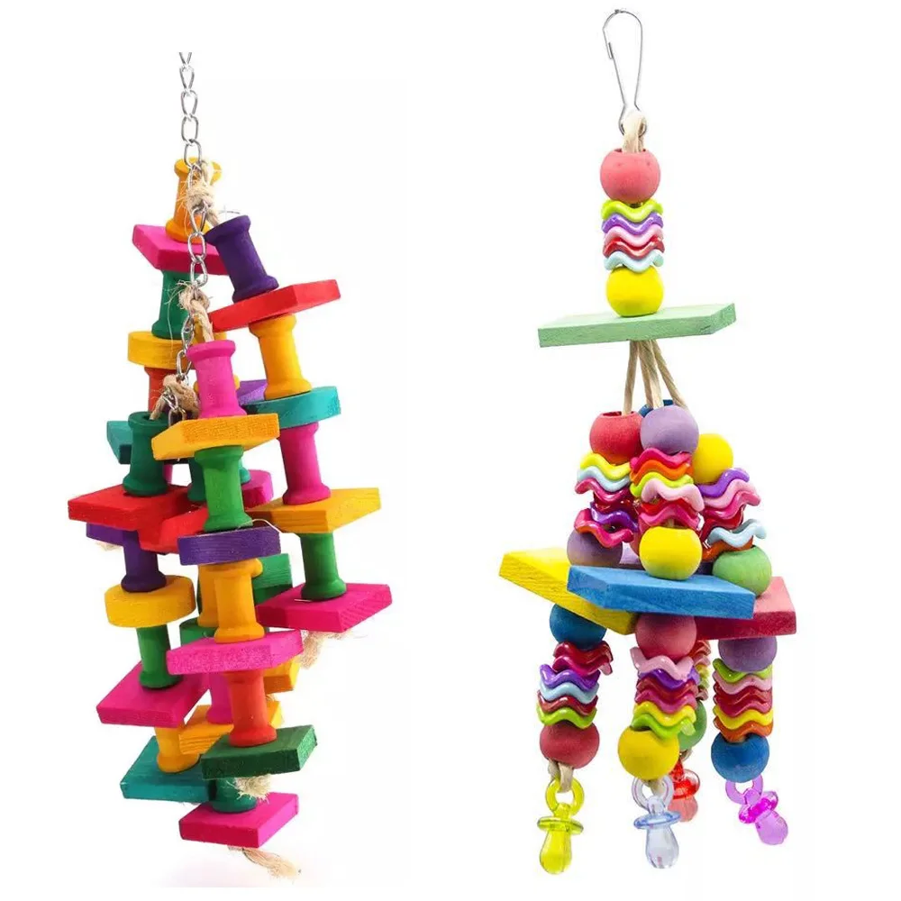 

Colorful Parrot Chew Toys Natural Wooden Birds Perch Hanging Chewing Swings Cage Toy Pet Bird Climbing Ladder Game Supplies