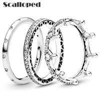 scalloped trendy princess crown promised love engagement ring set for bridal women sparking zircon wedding band fine jewelry
