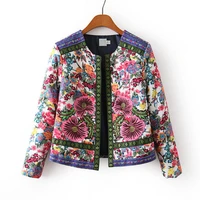 2020 autumn new fashion embroidery flower print short design wadded jacket female casual coats vintage cotton padded outwear