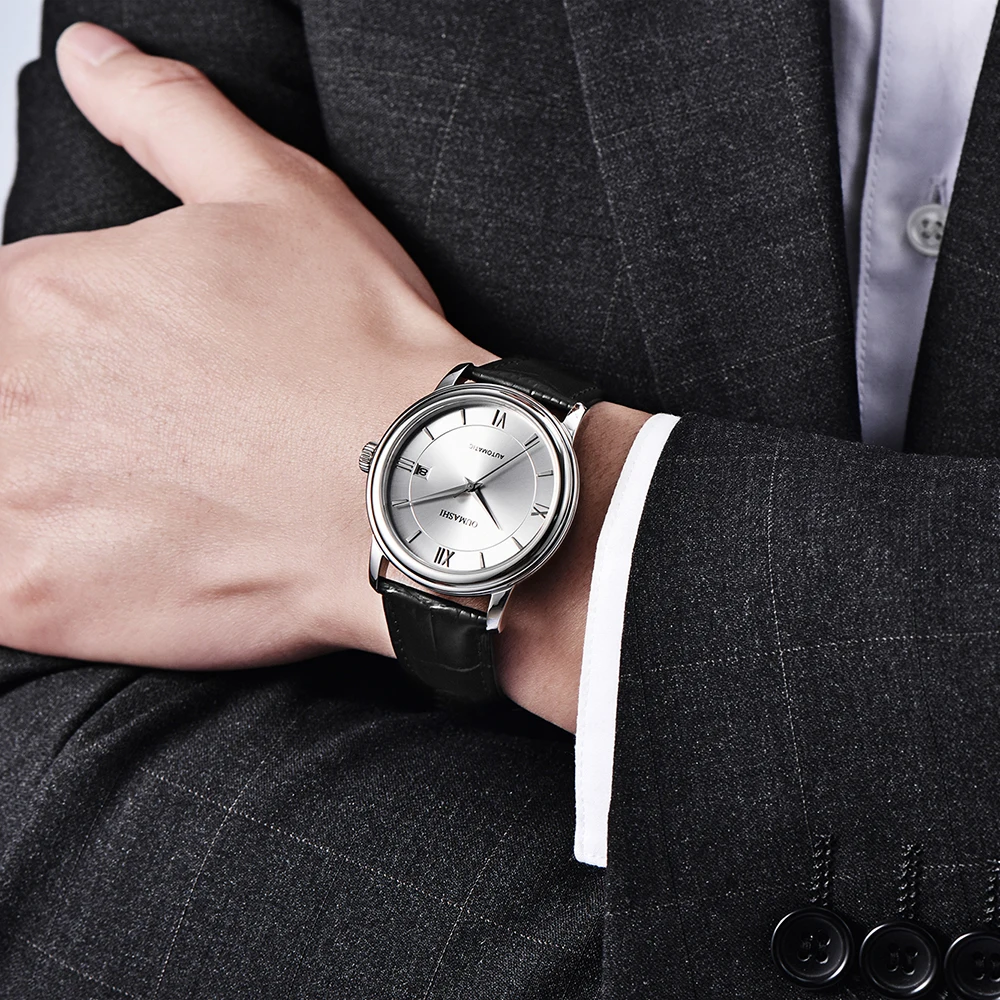 

40mm men's watch automatic mechanical watch miyota movement waterproof leather strap double snap